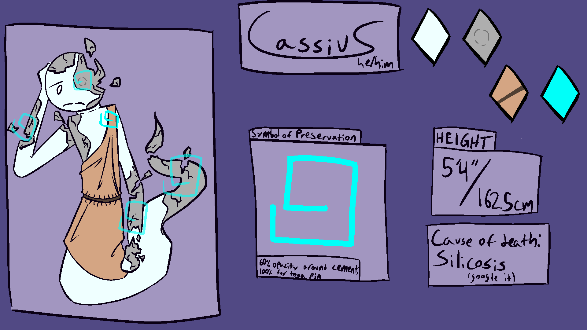 ref sheet for a character named cassius.'