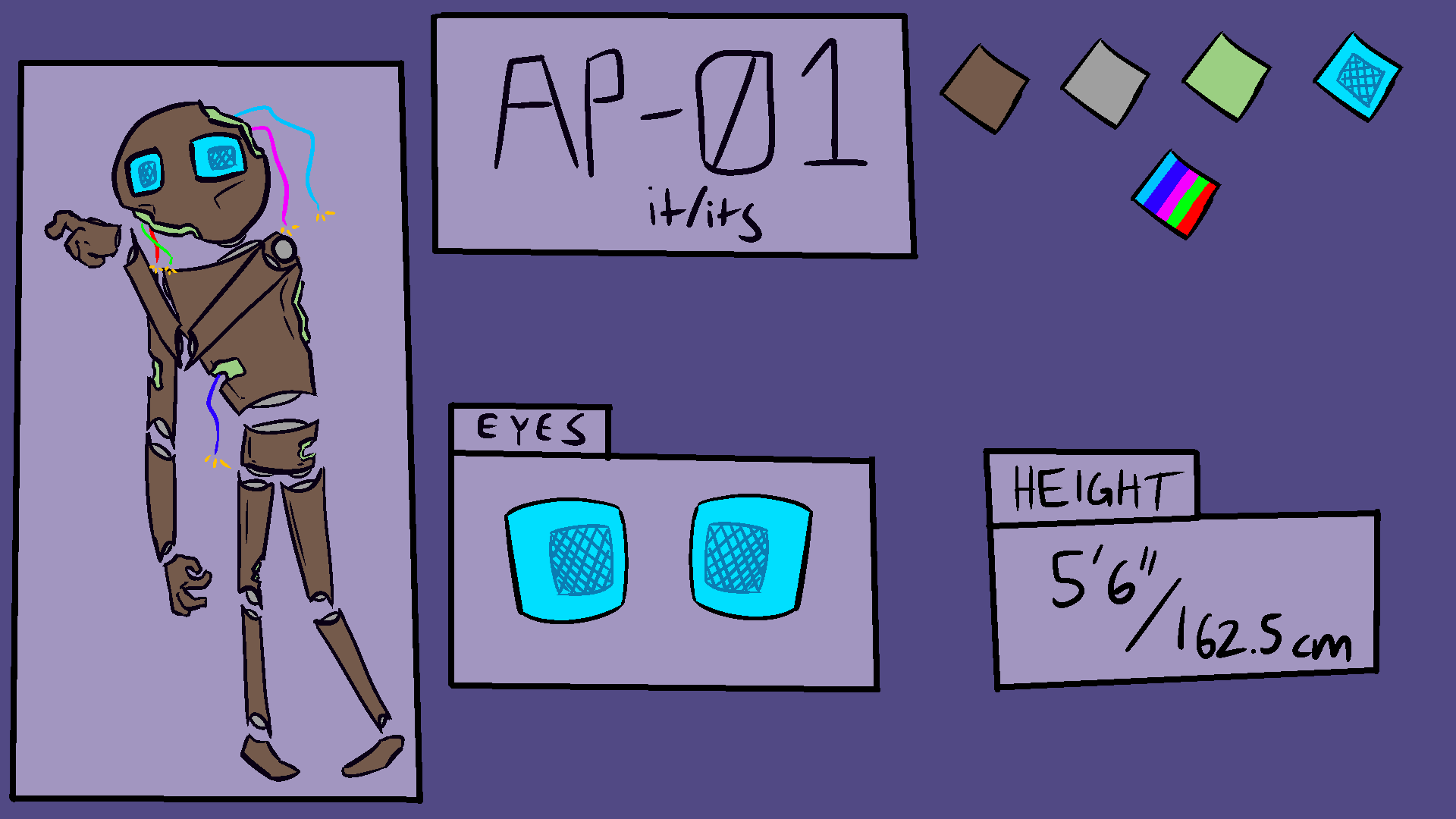 ref sheet for a character named AP-01.'
