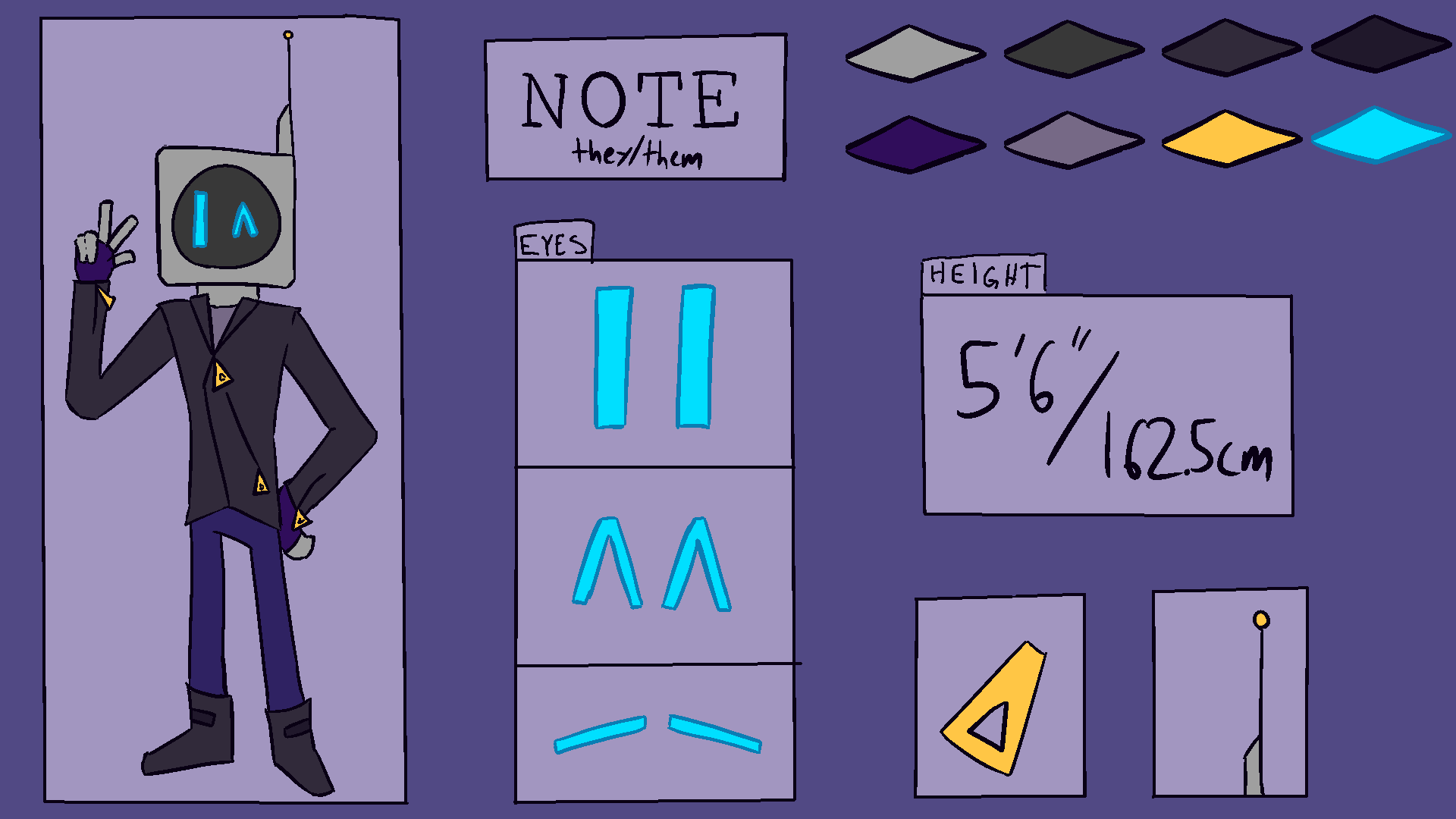 ref sheet for a character named note.'
