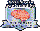 a graphic from Hypnospace Outlaw labeled 'BEEFBRAIN SHIELD PRO.'