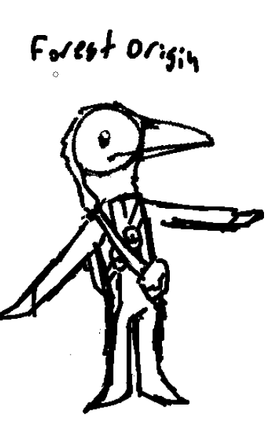 a humanoid with a bird-like head shape, wearing adventurer's garb. her arms are outstretched.'